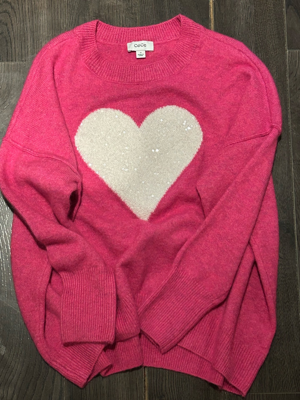 CeCe Pink Heart Pullover Sweater M
